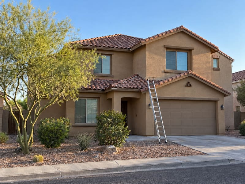 New tile roof on a two-story stucco home